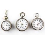 silver 0.935 open face pocket watch together with two base metal pocket watches