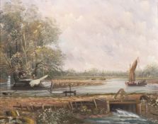 Braille, oil on canvas, Continental view of sailing boats before a dam, signed lower left, framed,