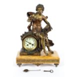 A French late 19th century marble and gilt-metal mounted striking mantle clock,