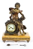 A French late 19th century marble and gilt-metal mounted striking mantle clock,