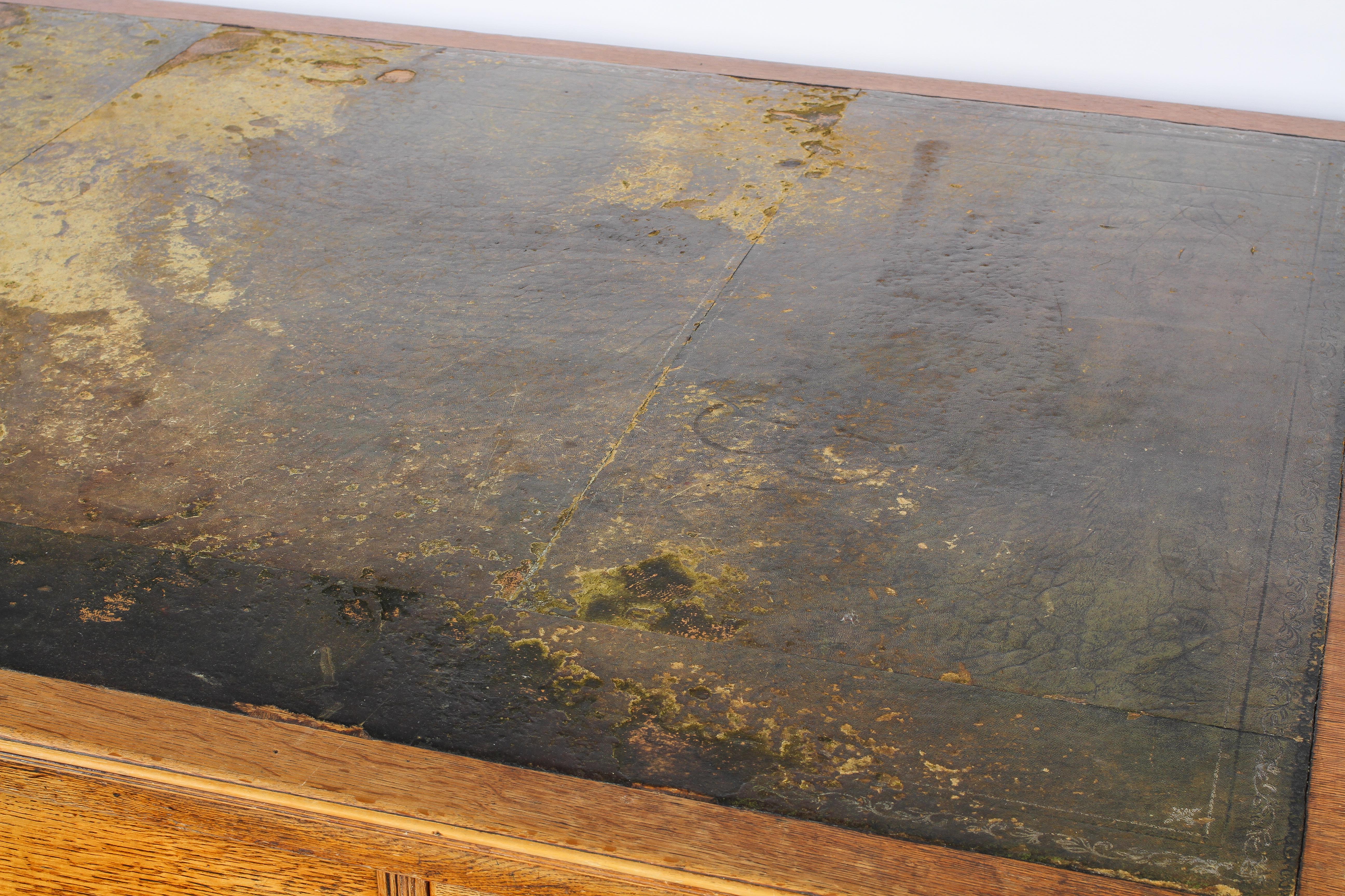 A large oak partner's desk, early 20th century, inset with green leather top, - Image 2 of 7