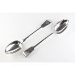 A pair of large Victorian silver serving spoons, hallmarked London, 1873,