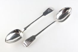 A pair of large Victorian silver serving spoons, hallmarked London, 1873,