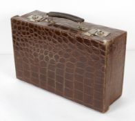 A leather faux crocodile ladies dressing case, 15cm high x 18cm wide x 45cm deep.