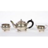 A silver batchelars three piece tea set, moulded on the Glastonbury bowl, of rounded form.