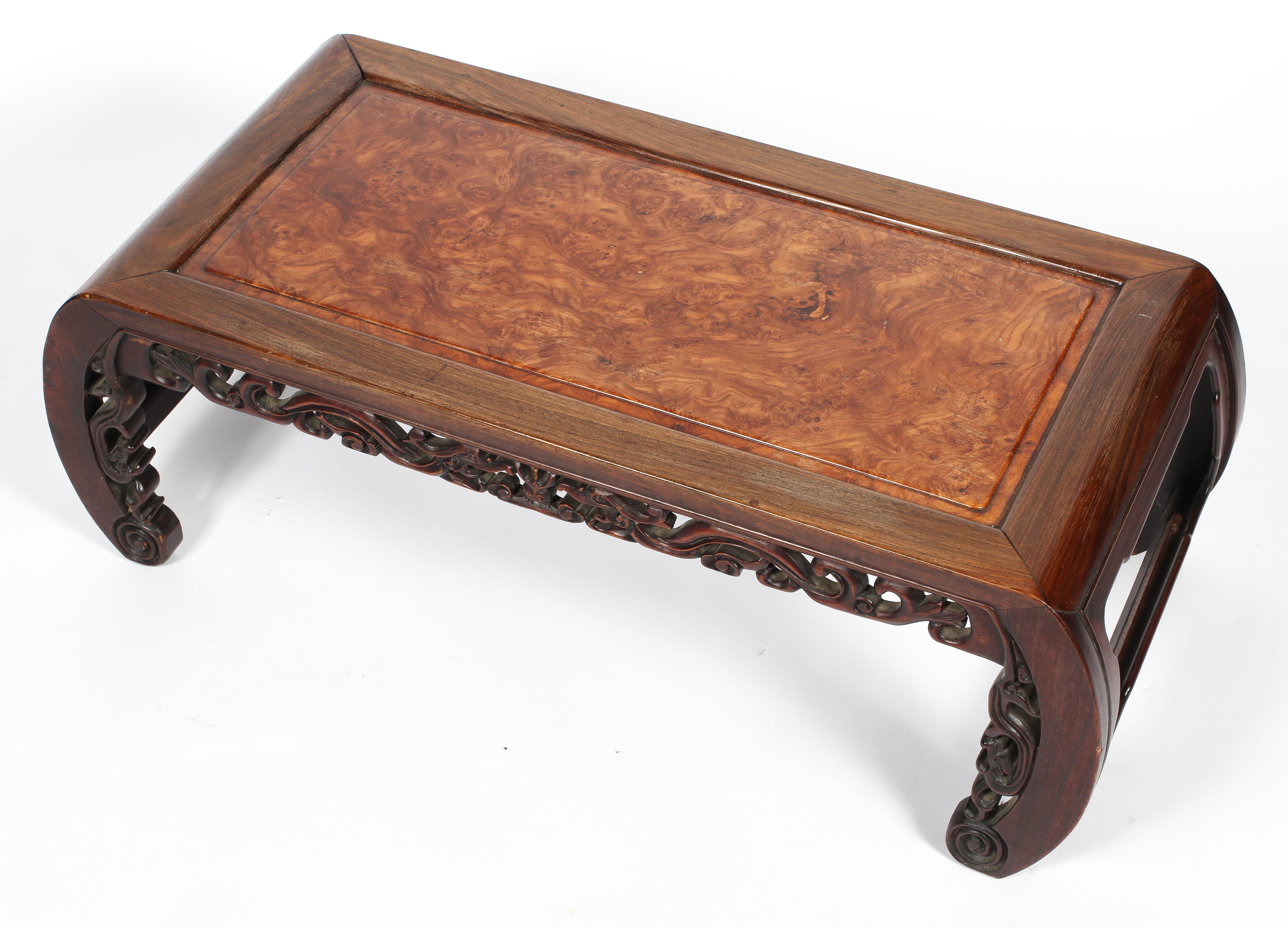 A Chinese hardwood opium or coffee table, with foliate carved frieze and curved legs, 32cm high, - Image 2 of 2