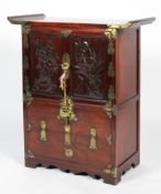 A Korean hardwood brass mounted medicine cabinet, 20th century,