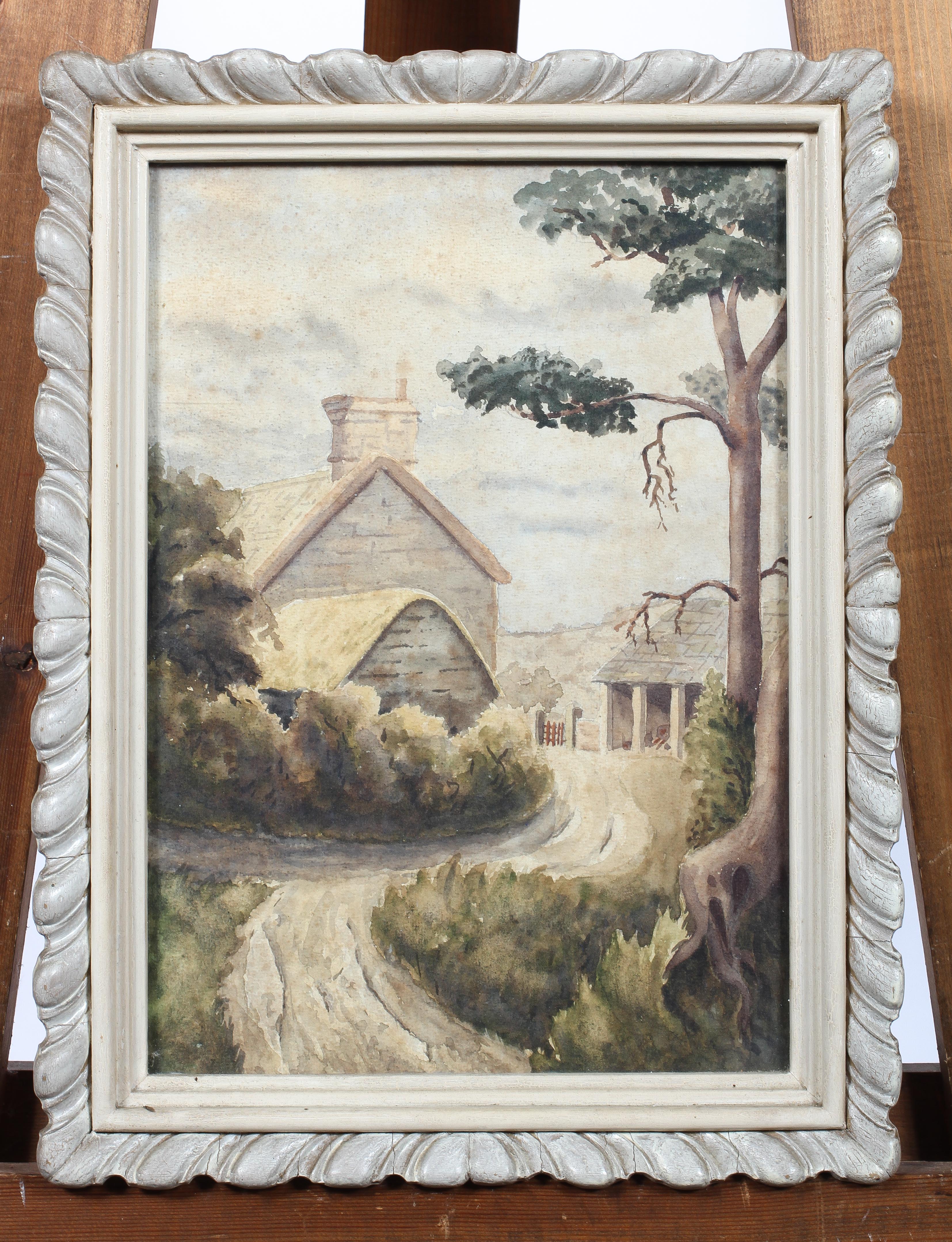 Early 20th century school, Country cottage on a lane, watercolour, - Image 2 of 3