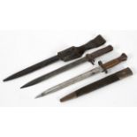 Two Bayonettes, one with leather scabbard, the blade stamped mole 497,