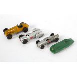 A Lehmann Spielzeug Gnom racing car, 808/1, in silver number 2; together with a Dinky MG Record car,