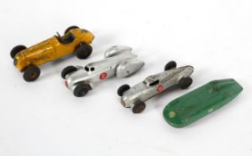 A Lehmann Spielzeug Gnom racing car, 808/1, in silver number 2; together with a Dinky MG Record car,