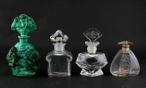 Four glass scent bottles, to include Baccarat for Guerlain,