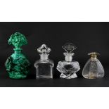 Four glass scent bottles, to include Baccarat for Guerlain,