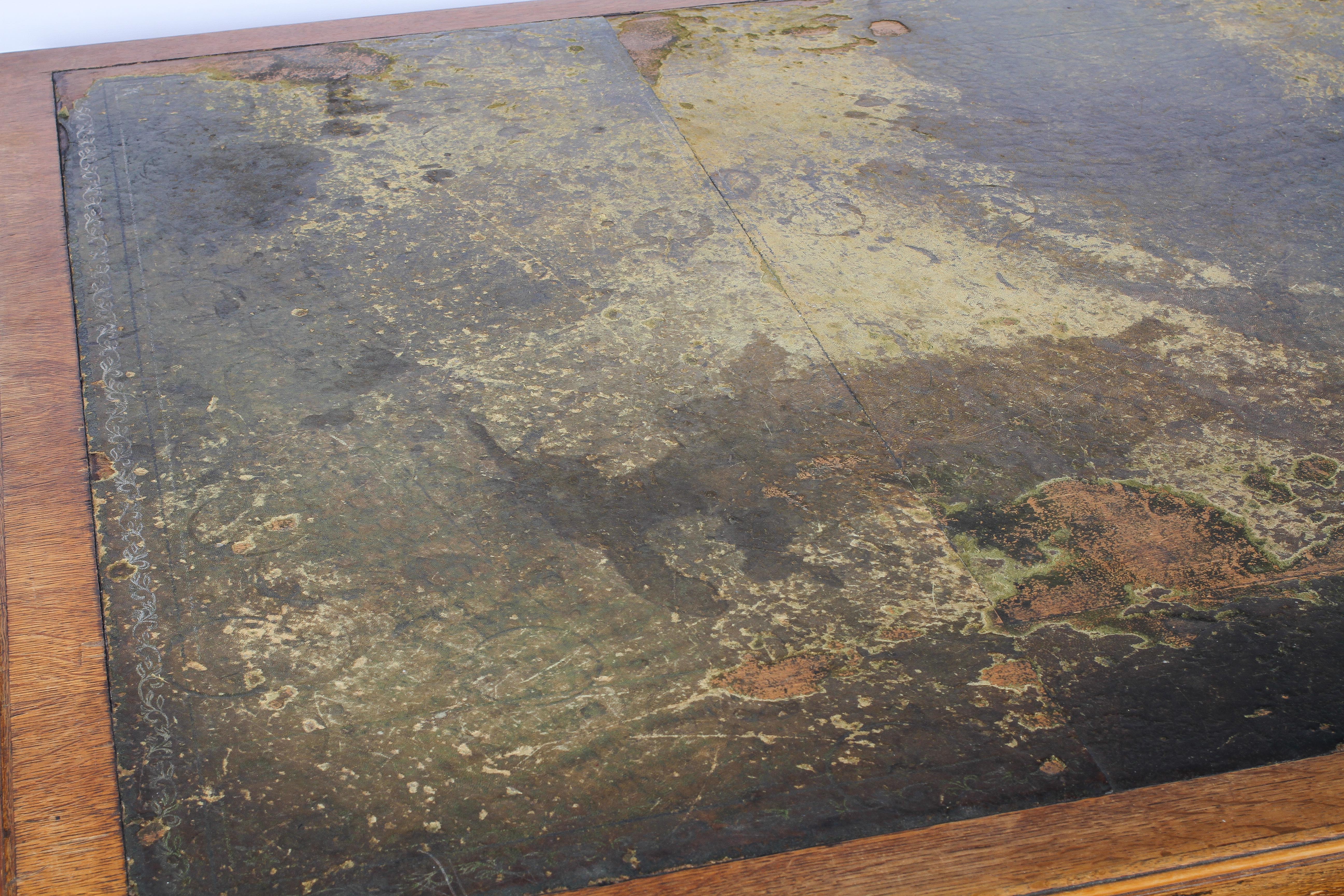 A large oak partner's desk, early 20th century, inset with green leather top, - Image 3 of 7