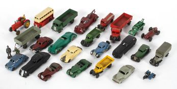 A collection of die cast vehicles, mainly Tootsie Toy and Dinky, including Bedford lorry, Guy,