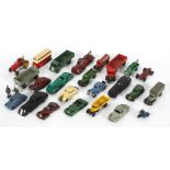 A collection of die cast vehicles, mainly Tootsie Toy and Dinky, including Bedford lorry, Guy,