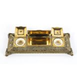 An Edwardian brass rectangular desk stand, late 19th century,