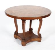 A Victorian walnut and mahogany circular centre table, late 19th century,