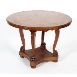 A Victorian walnut and mahogany circular centre table, late 19th century,