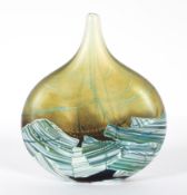 An Isle of Wight Glass Seascape Lollipop shaped vase, signed by Michael Harris, original label,