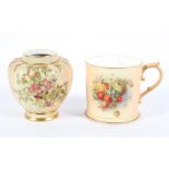 Two items of Royal Worcester blush-ivory ground porcelain, circa 1915, printed pink and puce marks,