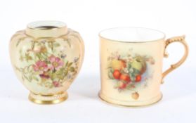 Two items of Royal Worcester blush-ivory ground porcelain, circa 1915, printed pink and puce marks,