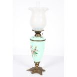 An Edwardian glass, brass and gilt-metal oil lamp,