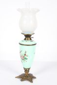 An Edwardian glass, brass and gilt-metal oil lamp,