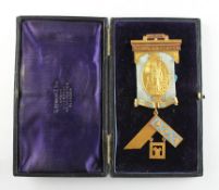 An 18ct gold 'Lodge of Prudence', Masonic badge, in case,