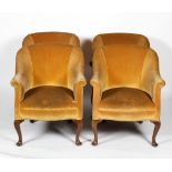 Set of four tub chairs, first half of the 20th century, with gold velour upholstery,