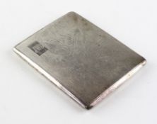 A mid century cigarette case of rectangular form with engine turned decoration throughout,