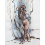 M D'Aguilar pastel and watercolour of a nude lady, signed and dated 1973 lower right,