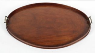 A 19th century mahogany, oval tray, with plain gallery and two brass handles,
