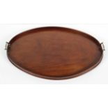 A 19th century mahogany, oval tray, with plain gallery and two brass handles,