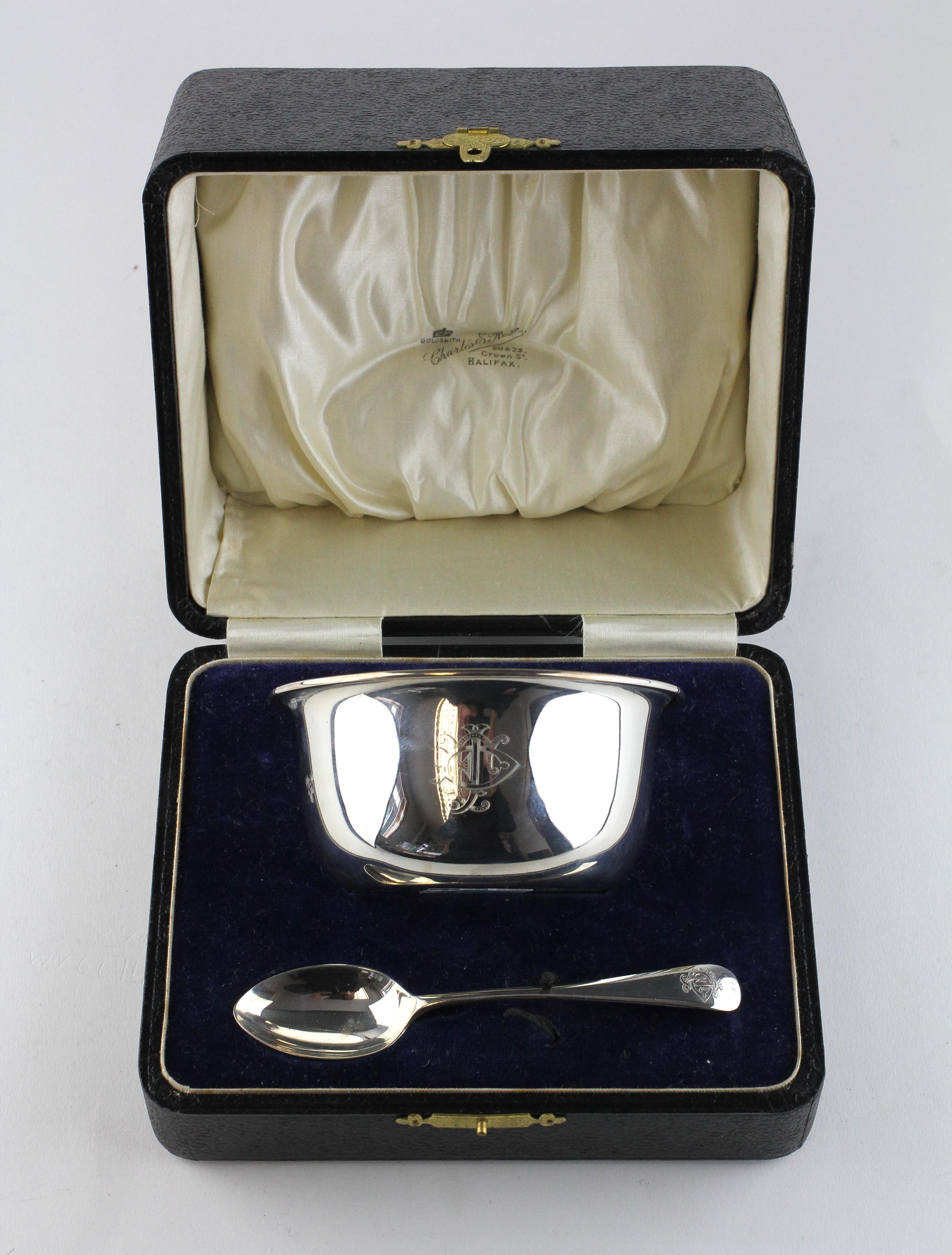 An early 20th century silver christening bowl with matching spoon, - Image 2 of 3