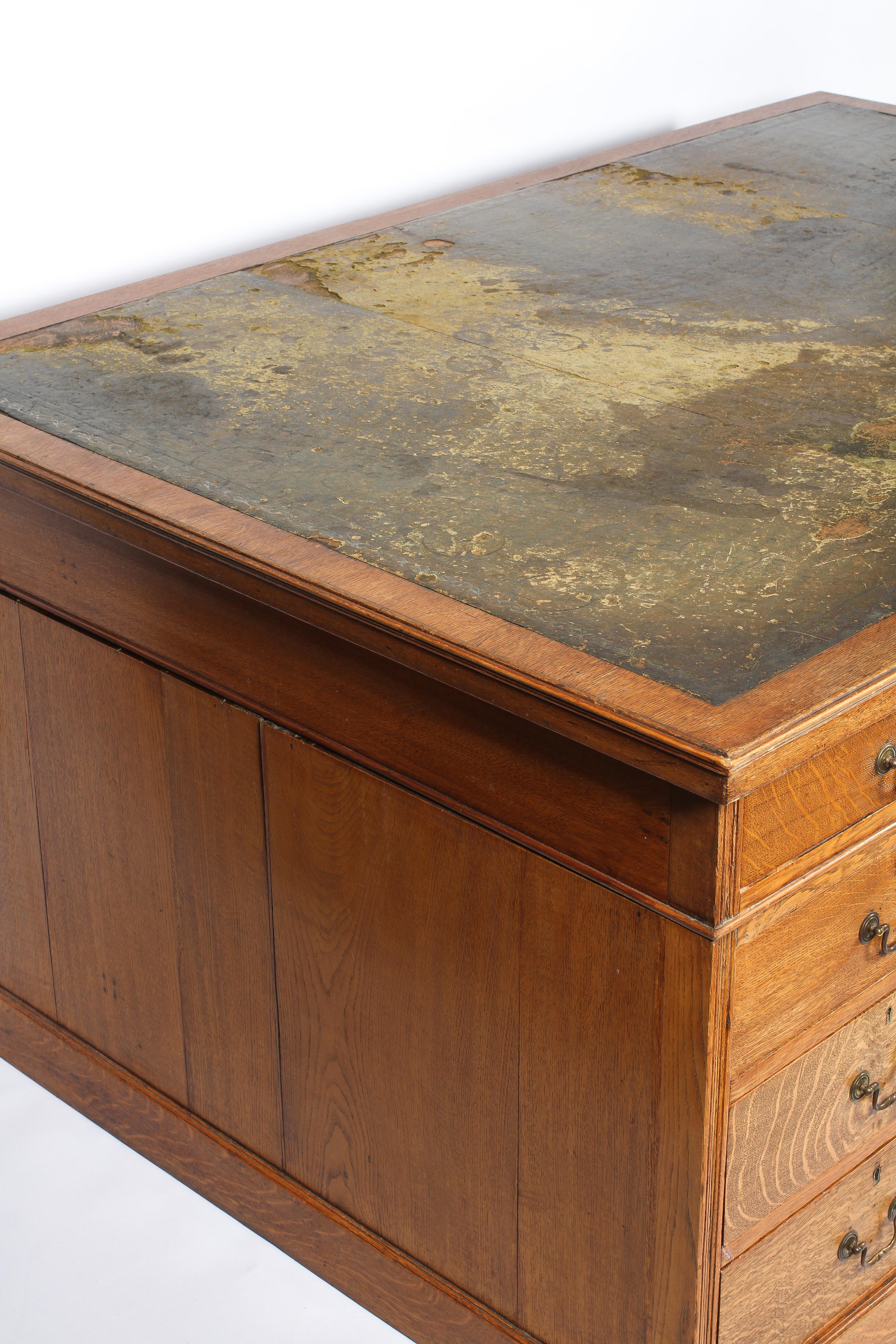 A large oak partner's desk, early 20th century, inset with green leather top, - Image 6 of 7