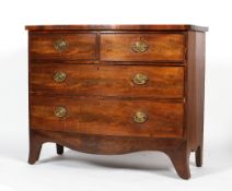 A 19th century mahogany bow front chest of two short and two long drawers on bracket feet,