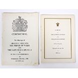 A copy of the solemnization of the matrimony of the Prince of Wales and Lady Diana Spencer and the