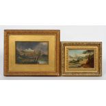 19th century school, View of a Castle, oil on board, framed; together with another similar oil,