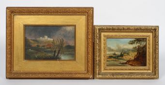 19th century school, View of a Castle, oil on board, framed; together with another similar oil,