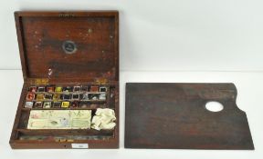 An early 20th century mahogany Reeves & Sons artists water colour box, width 26cm,