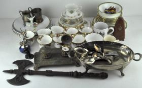 A collection of assorted items including Royal Albert Old Country Roses teacups,