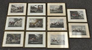 A group of sporting prints, including Fox hunting scenes and horse racing, framed and glazed,