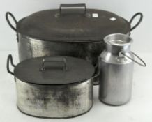 A large metal cooking pot,