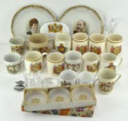 A selection of commemorative ceramics, mostly mugs, including George V silver jubilee,