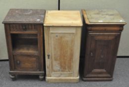 A group of three bedside/pot cupboards, including a Pine and mahogany example,