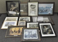 A selection of assorted pictures and prints, including 19th century and hunting scenes,