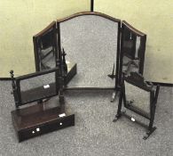 Three mirrors including a three fold dressing table mirror, 70cm high x 87cm wide,