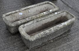 A pair of rectangular cast stone troughs,