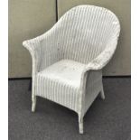 A singe Lloyd Loom chair, white in colour,